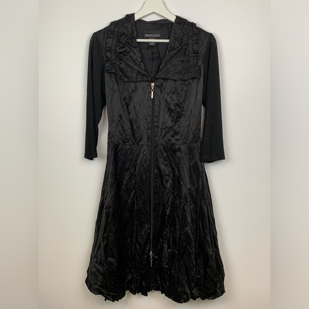 Frank Lyman Dress Black Size 8 Mesh Sleeves Witchy Whimsigoth Midi 2 Way Zip